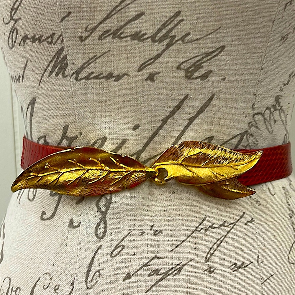 Vintage Red Python Leather Wrap Belt - image 1